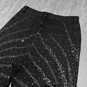 Men's Mid Waist Rhinestone Denim Bermuda <b>Shorts</b> Street Style <b>Sequined</b> 100% Cotton Canvas Zipper Fly Solid - Product Image 5
