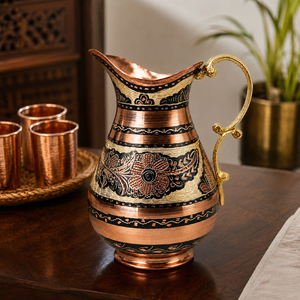 Pichet décoratif de luxe en cuivre et laiton, fait main, carafe à eau vintage en métal gravée, pour la décoration de la maison, des hôtels et des restaurants - Product Image 2