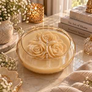 Bougie parfumée aux fleurs dans un bol en verre transparent, bougie en cire de soja florale, trois fleurs en cire en forme de rose, parfum élégant à la vanille, décorative - Product Image 3