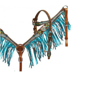Qualité supérieure 100% cuir véritable Western Headstall & Breast Collar Set avec Fringe Top Fournisseur Fabricant en gros - Product Image 3