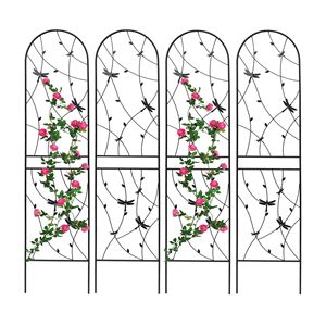 Set di 4 tralicci da giardino in metallo 220x50 cm, antiruggine, neri, decorazioni a forma di libellula, per piante rampicanti, supporto per fiori da esterno, recinzione, cancello - Product Image 3