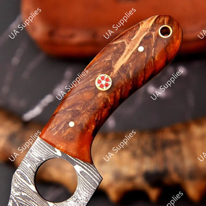 มีดล่าสัตว์/มีดสกินเนอร์ ใบมีดเหล็กดามัสกัสคุณภาพสูงคมกริบ พร้อมรูจับนิ้ว ด้ามเรซิ่นทรงกรวยสน ออกแบบตามหลักสรีรศาสตร์ รับผลิตแบบ OEM - Product Image 3