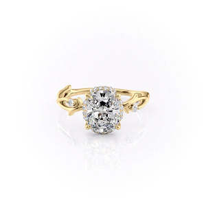 Anillo de Plata 925 con Recubrimiento Amarillo y Diamante Moissanite de Corte Ovalado, Diseño de Ramita con Motivo Vegetal, Regalo Especial de Aniversario para Mujer - Product Image 3