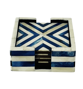 Sous-verre en os incrusté, tapis antidérapants, sous-verre à motif géométrique bleu et blanc, design moderne - Product Image 5