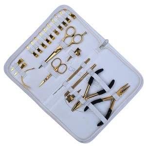 Kit d'outils pour extensions de cheveux de salon avec pince à micro-perles à 3 trous, ciseaux à couper les fils, pinces de sectionnement et étui de rangement blanc - Product Image 1