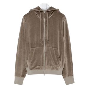 Sweat-shirt unisexe à capuche zippé en velours, couleur unie, coupe classique, décontracté, pour l'hiver, avec poche avant, pull tricoté 100% coton - Product Image 1
