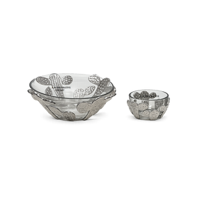 Moderno Juego de Platos para Frutas con Diseño de Cactus, Tazón Decorativo de Vidrio con Borde Metálico Plateado Texturizado, Centro de Mesa Único de Estilo Suroeste - Product Image 1