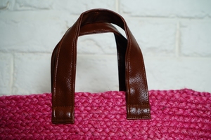 Sac fourre-tout en jute pour femme, motif bohème bonbon, avec deux poignées en cuir, fermeture ouverte, idéal pour l'été, la plage, les voyages, les sorties et le shopping - Product Image 4