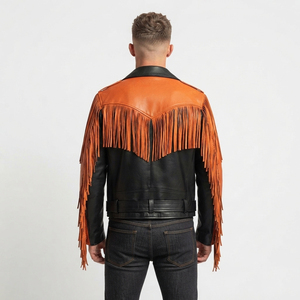 Men Leather Fringe <b>Jacket</b> With Zipper Men's <b>Fringed</b> Fashion Leather Biker <b>Jacket</b> Mens Multi Zipper Pockets Leather <b>Jacket</b> - Product Image 2