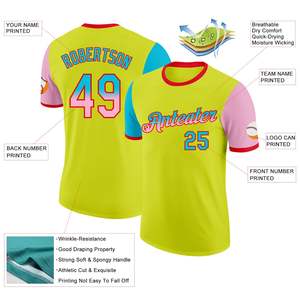 Maillot de basket-ball personnalisé sublimé, dégradé bleu rose lime, col rond, manches courtes, unisexe, adulte, vêtements de sport en polyester performants - Product Image 2