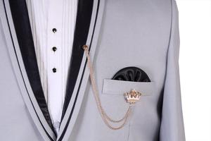 2023 OEM Traje de 2 piezas ajustado para hombre, conjunto de pantalones de chaqueta sólida de un botón con corbata Trajes de hombre Rayas Azul Marino - Product Image 6