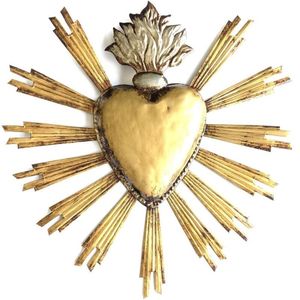 Wholesale Antique Gold Metal Sacred <b>Heart</b> Wall <b>Decor</b> Flaming <b>Heart</b> Ex Voto Catholic Religious Art Vintage Home Accent Plaque - Product Image 3