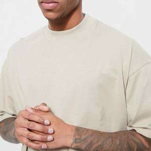 Camiseta Oversize de Moda para Hombre, Color Beige, Cuello Redondo, Manga Corta, Corte Holgado, Algodón, Estilo Casual Urbano, Básica - Product Image 2