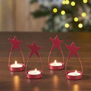 <b>Red</b> Star Tea Light Holders Set of 4 Steel Christmas <b>Candle</b> Holders Heat Resistant Home Decoration - Product Image 1