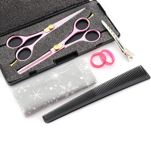 Kit de Coiffure Professionnel en Acier Inoxydable avec Ciseaux de Salon à Manche Bleu Revêtu, Ciseaux de Coupe et d'Éclaircissement, Étui en Cuir - Product Image 4
