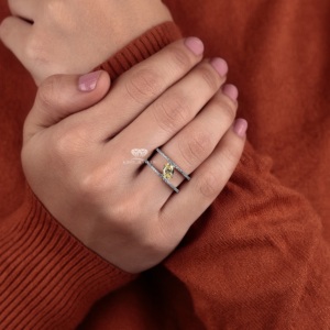 Yellow Lab Grown Diamond <b>Open</b> Band <b>Ring</b> 14K Gold Double Row Pave Bridal Wedding Statement Luxury Jewelry Manufacturer Supplier - Product Image 5