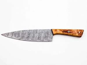 Couteau de Chef Artisanal en Acier Damas à Haute Teneur en Carbone de 8 Pouces, Manche en Bois d'Olivier, Manche Intégral, Mosaïque de Pins, pour Préparation Culinaire et Tranchage - Product Image 5