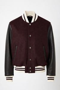 Veste universitaire en laine marron de qualité supérieure avec manches en cuir de mouton noir pour la mode streetwear et universitaire sur mesure en gros - Product Image 6