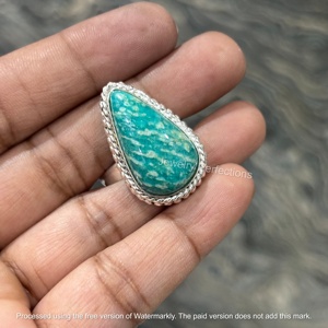 Bagues en Amazonite Naturelle Bohème en Gros, Plaqué Argent 925 sur Laiton, Écologiques, Bijoux de Mariage Tendance - Product Image 4