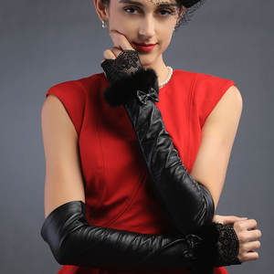 Fashion Fingerless Lace <b>Ladies</b> Arm Length Long <b>Leather</b> <b>Gloves</b> - Product Image 2