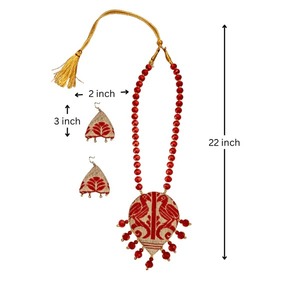 Indian Supplier Assamese Traditional Gamusa <b>Red</b> Muga <b>Silk</b> Necklace Set Ethnic Handmade Jewelry for Women Available At Best Price - Product Image 2