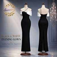 Robe de soirée longue élégante blanche avec bandage noir et chaîne de diamants pour femme - Collection Boutique 2026