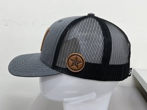 Produced in Vietnam, Adjustable Leather <b>Patch</b> Structured 6 Panel Adult <b>Cool</b> Mesh Trucker Hat, Vintage Classic Minimalist Wear - Product Image 4
