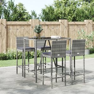 Ensemble de bar de jardin en rotin PE gris avec repose-pieds, élégant ensemble de repas d'extérieur - Product Image 1