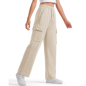 Pantalon de jogging cargo beige en coton et polyester pour adolescentes, taille élastiquée avec cordon de serrage, coupe large - Product Image 5