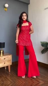 Salwar Étnico Moderno Hecho a Mano para Mujer, con Lentejuelas de Georgette Sintética, Ideal para Fiestas, Bodas, Diwali, Verano e Invierno, Fluido y Sin Arrugas - Product Image 2