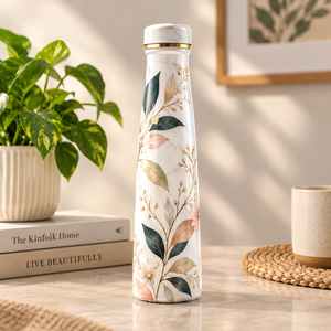 Floral <b>Copper</b> <b>Water</b> <b>Bottle</b> With Marble Pattern Portable Drinkware For Home Use - Product Image 1