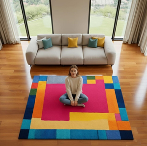 Tapis moyen de haute qualité, fait main, en pure laine, moderne, multicolore, écologique, antidérapant, nettoyage à sec, rembourré, motif floral, adapté aux animaux domestiques - Product Image 2