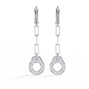 Boucles d'oreilles créoles en diamant de laboratoire, or 18 carats, avec chaîne tombante et halo géométrique, pour mariage, fête ou cadeau - Product Image 4