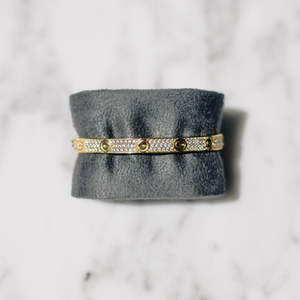 925 Sterling <b>Silver</b> Yellow Gold Plated Pave Screw <b>Bangle</b> <b>Bracelet</b> Luxury Designer Style Cuff for Women - Product Image 3