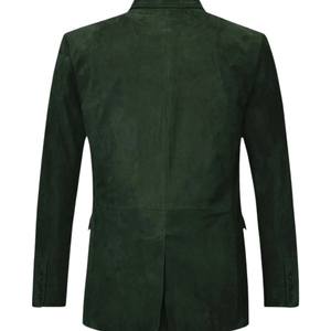 Chaqueta de cuero genuino para hombre, estilo blazer de doble botonadura, en gamuza verde, de la marca Leather Cult. - Product Image 2
