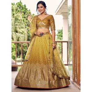 Increíbles Lentejuelas Amarillas Chinon Haldi Wear Lehenga Choli Con Dupatta - Product Image 2
