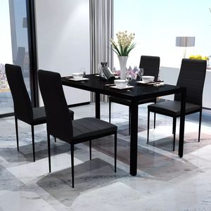 Sala da pranzo nera in cinque pezzi con tavolo e sedie - Product Image 1