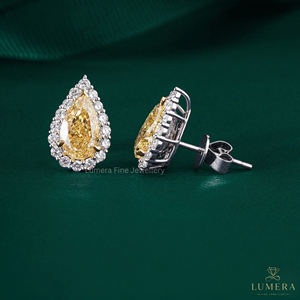 Premium Fancy Yellow Pear Diamond Halo Cluster Setting Studs IGI Certified 18K Solid Gold Teardrop Minimal Party Wear <b>Earrings</b> - Product Image 5