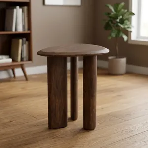 Modern Solid <b>Wood</b> Side <b>Table</b> With Sculptural Triple Column Base Handmade Round Accent End <b>Table</b> for Living Room Bedroom Decor - Product Image 4
