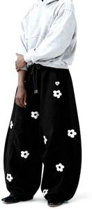 Baggy Wide Leg Sweatpants Flower Embroidery Casual Y2K Elastic Drawstring Lantern Barrel <b>Lounge</b> <b>Trouser</b> Pants - Product Image 3
