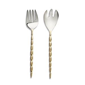 Ensemble de fourchettes et cuillères à salade Golden Branch Design, en acier inoxydable poli miroir, style vintage, pour la vaisselle de mariage - Product Image 3