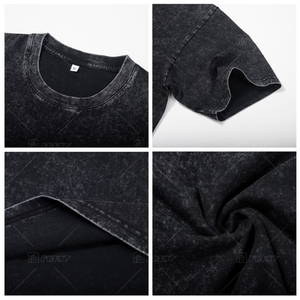 T-shirt pour homme en coton 100% à coupe classique, délavé à l'acide, impression d'écran personnalisée, logo, taille plus, jersey uni, graphique, 240g, blanc - Product Image 3