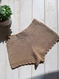 Women's High Waist Knitted Shorts Skirt Solid Color Bohemian Style <b>Drawstring</b> Closure Breathable Cotton Fabric Regular Fit - Product Image 3