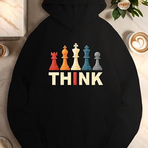 Sudaderas con Capucha de Punto Estampadas Casuales para Mujer THINK con Diseño de Piezas de Ajedrez - Product Image 4