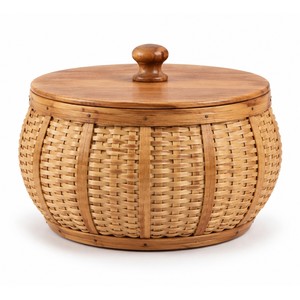 Cesta de Mimbre Tejida a Mano con Tapa de Madera - Decoración para el Hogar Estilo Nantucket, Venta al por Mayor - Product Image 1