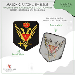 Masonic 33rd Degree Scottish Rite patch featuring Double-Headed Eagle with a Red Crown "33" Emblem Used Embroidered Regalia - Product Image 2