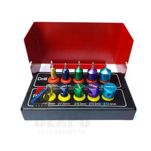 Ensemble de forets et de goujons pour implants dentaires en titane de qualité médicale avec butées de mesure codées par couleur pour des procédures chirurgicales hospitalières sécurisées - Product Image 6