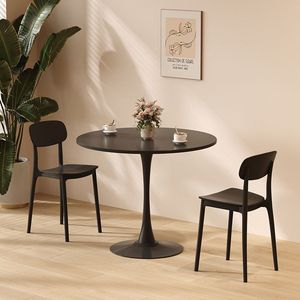 Modern All-White 5-Piece <b>Dining</b> <b>Set</b> with Round <b>Table</b> and <b>4</b> Chairs <b>for</b> <b>Small</b> Apartment Cafe - Product Image 2