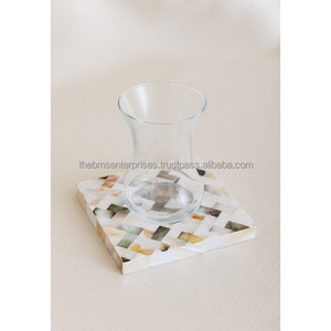 Black and White Bone Inlay <b>Tea</b> <b>Light</b> Holder with Brass Rim Elegant Christmas Candle Stand Coaster - Product Image 6