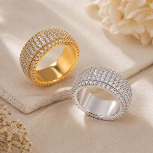 925 Sterling <b>Silver</b> Gold Plated Prong Full Pave Moissanite Band <b>Ring</b> VVS D Color Iced Wedding <b>Ring</b> for <b>Men</b> Women Custom Jewelry - Product Image 1